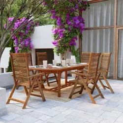 Set pranzo tavolo allungabile 180/240x100 cm e 6 sedie regolabili in legno di acacia - Paja