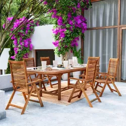 Set pranzo tavolo allungabile 180/260x110 cm e 6 sedie regolabili in legno di acacia - Paja