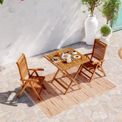 Set bistrot con tavolo 70x70 cm e 2 sedie con braccioli regolabili in legno di acacia - Paja