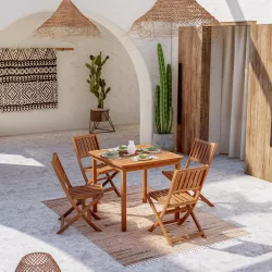 Set pranzo con tavolo 80x80 cm con 4 sedie pieghevoli in legno di acacia - Paja