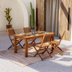 Set pranzo tavolo 160x80 cm e 4 sedie pieghevoli in legno d'acacia - Paja