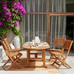 Set pranzo con tavolo allungabile 150/200x100 cm e 4 sedie pieghevoli in  legno di acacia 