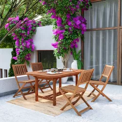 Set pranzo con tavolo allungabile 150/200x100 cm e 4 sedie pieghevoli in legno d'acacia - Paja