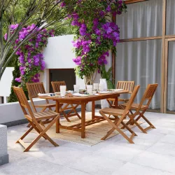 Set pranzo tavolo allungabile 180/240x100 cm con 6 sedie pieghevoli in legno di acacia - Paja
