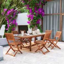 Set pranzo tavolo allungabile 180/260x110 cm e 6 sedie pieghevoli in legno di acacia - Paja