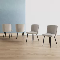 Set 4 sedie in tessuto beige e gambe in metallo nero - Strand