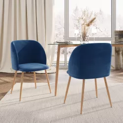 Set 2 poltroncine in velluto blu con gambe in legno - Tayron