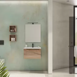 Mobile Bagno Sospeso 60 cm Wood Grey con Lavabo Centrale in Resina e Specchio  Retroilluminato Fiji - Meda