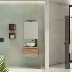 Mobile bagno sospeso 60 cm portalavabo finitura rovere deserto e specchio - Agave