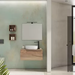 Mobile bagno sospeso 80 cm portalavabo finitura rovere deserto e specchio - Agave