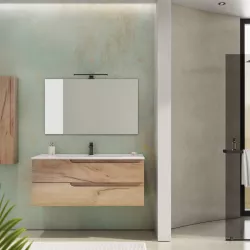 Mobile bagno sospeso 120 cm con lavabo integrato finitura rovere deserto e specchio - Agave Plus