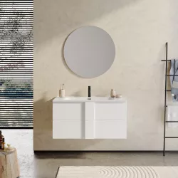 Mobile bagno sospeso 100 cm bianco opaco con specchio - Silva