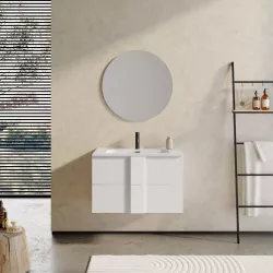 Mobile bagno sospeso 80 cm bianco opaco con specchio - Silva