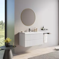 Mobile bagno 100 cm bianco opaco cannettato con lavabo e specchio - Gaia