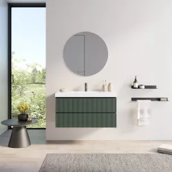 Mobile bagno 100 cm verde opaco cannettato con lavabo alto e specchio - Gaia