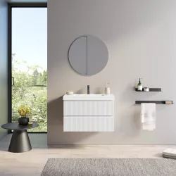 Mobile bagno 80 cm bianco opaco cannettato con lavabo e specchio - Gaia