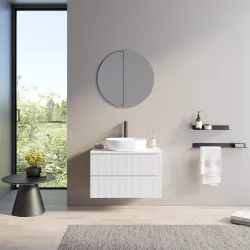 Mobile bagno portalavabo 80 cm bianco opaco cannettato con specchio - Gaia