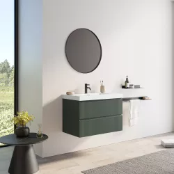 Mobile bagno 80 cm verde opaco cannettato con lavabo e specchio - Gaia