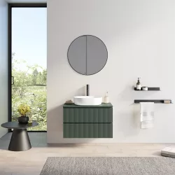 Mobile bagno portalavabo 80 cm verde opaco cannettato con specchio - Gaia