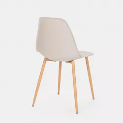 Set 6 sedie in polipropilene tortora con gambe effetto legno - Kaily