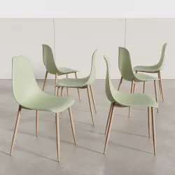 Set 6 sedie in polipropilene verde salvia con gambe effetto legno - Kaily