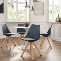 Set 4 sedie in similpelle blu con gambe legno - Marlea