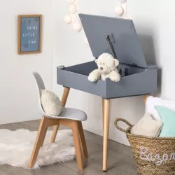 Set scrivania e sgabello per bambini in legno con vano contenitore