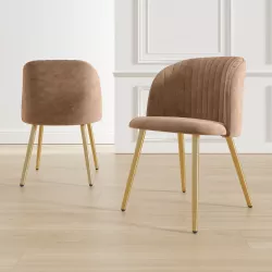 Set 2 sedie in velluto trapuntato cappuccino con gambe in metallo finitura oro - Clare