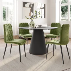 Set 4 sedie in velluto trapuntato verde con gambe nere - Zilch