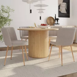 Set 4 sedie in tessuto tortora chiaro con gambe in metallo effetto legno - Nihal