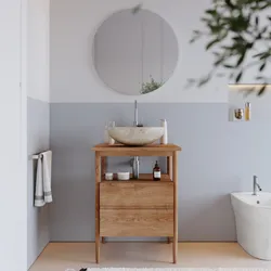 Mobile bagno portalavabo 60 cm con anta in legno teak naturale - Emperor