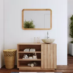 Mobile bagno portalavabo 115 cm con anta e vani a giorno in legno teak naturale - Kilua