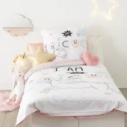 Set copripiumino 140x200 cm double face e federa in cotone bianco e rosa -  Timothy Kids