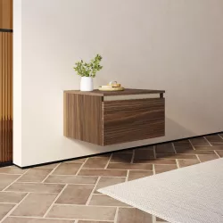 Cassettone bagno sospeso 60 cm in legno rovere deciso - Plain