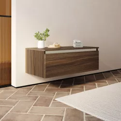 Cassettone bagno sospeso 80 cm in legno rovere deciso - Plain