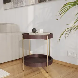 Tavolino rotondo 45 cm in legno di mango effetto noce e metallo - Redondo