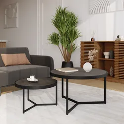 Set 2 tavolini tondi 50 cm e 70 cm in legno di mango nero e metallo - Label