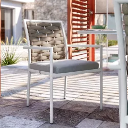 Sedia con braccioli da giardino in alluminio bianco con cuscino - Doovy