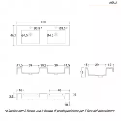 Mobile bagno a terra 120 cm nero e rovere con top lavabo doppio e specchio  - Axis