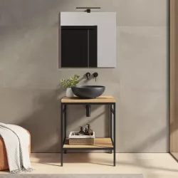 Mobile bagno a terra 60 cm portalavabo nero e rovere con specchio - Axis