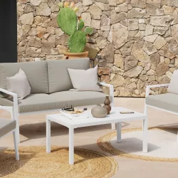 Set salotto con divano e 2 poltrone in alluminio verniciato completo di  cuscini - TALINI Bambù