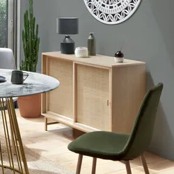 Madia 100x79h cm in legno e rattan naturale con 2 ante e struttura oro - Vallecas