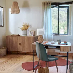 Madia 140x40 cm con 2 ante scorrevoli in legno cannettato - Dhana