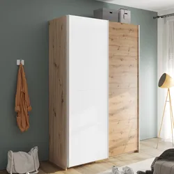 Armadio 150x223h cm con due ante scorrevoli bianco opaco e rovere artisan - Alen