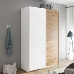 Armadio 150x223h cm con due ante scorrevoli rovere artisan e bianco opaco - Alen