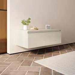 Cassettone bagno sospeso 100 cm in legno rovere bianco - Plain