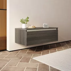 Cassettone bagno sospeso 100 cm in legno rovere grigio - Plain