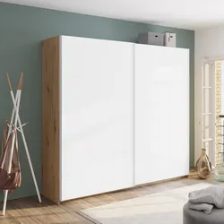 Armadio 250x223h cm con due ante scorrevoli rovere artisan e bianco opaco - Alen