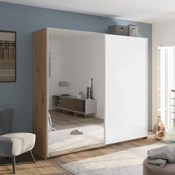 Armadio 250x223h cm con due ante scorrevoli bianco opaco rovere e specchio - Alen