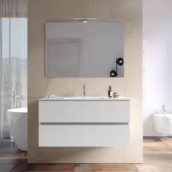 Mobile bagno sospeso con cassetti 100 cm bianco con lavabo e specchio - Cuki